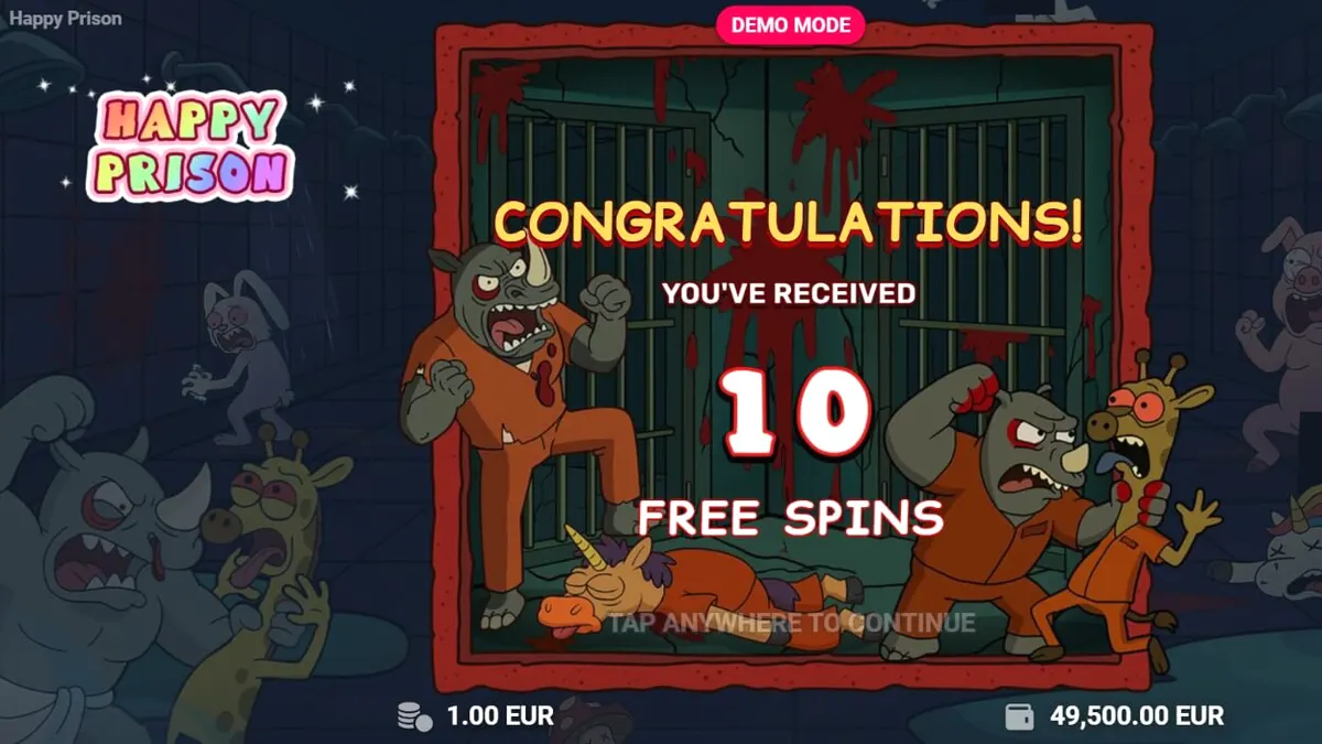 Tampilan visual slot Happy Prison dengan karakter kartun dan tema penjara.
