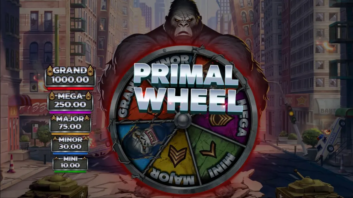 Tampilan visual slot Primal Rampage dengan latar belakang hutan dan kera raksasa