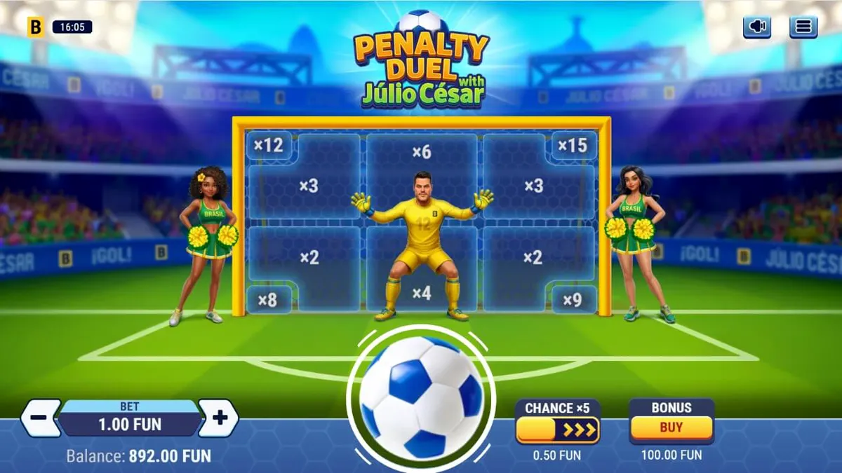 Penalty Duel dengan Júlio César oleh BGaming di lapangan stadion